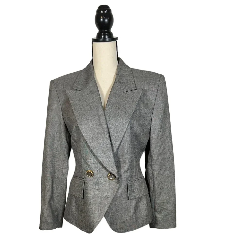 Vintage Women’s Christian Dior 80s 90s Gray Double Breasted Blazer Size 10